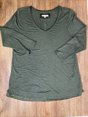 Anthropologie Pure + Good Olive Green V-Neck Long Sleeve Tee Top Size Large